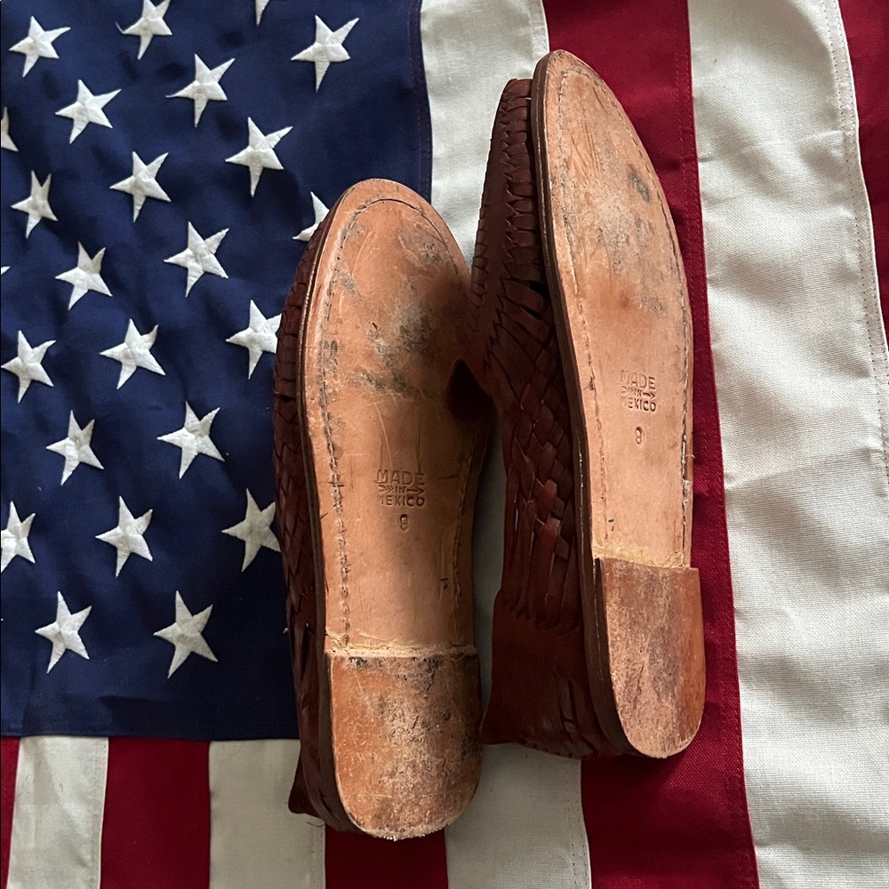 Men's Brown Leather Slip-On Huarache Loafers - Picture 3 of 10